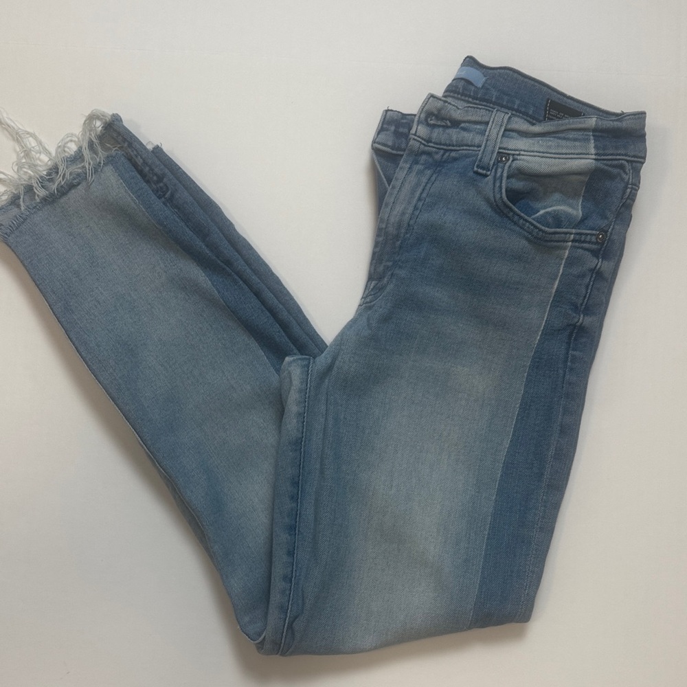 7 For All Mankind Two-Tone Blue Ankle Jeans